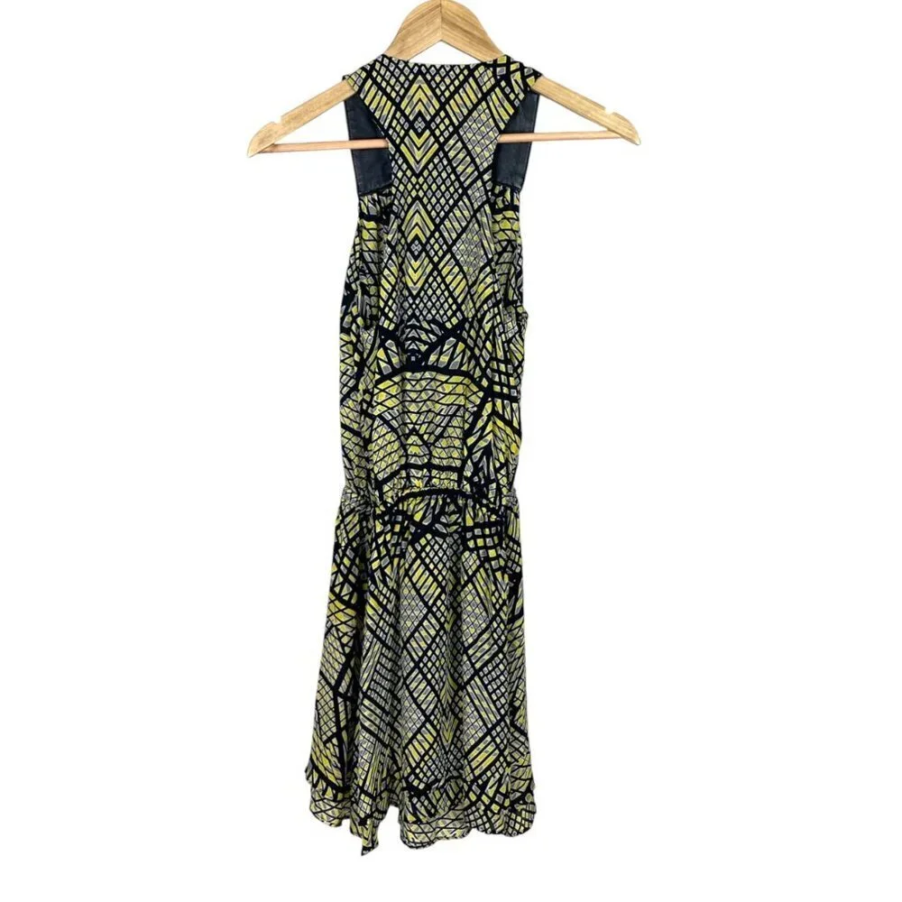 PARKER KATE MATRIX PRINT SILK LEATHER FAUX WRAP DRESS - Picture 6 of 8